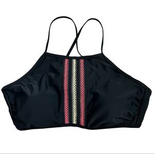 TRUE CRAFT Women’s Halter‎ Bikini Top Black Red/Yellow Boho Embroidery Detail L